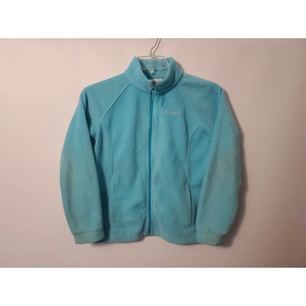 Girls Columbia size L 14/16 Blue zip up Fleece Jacket Zip Pockets EUC
